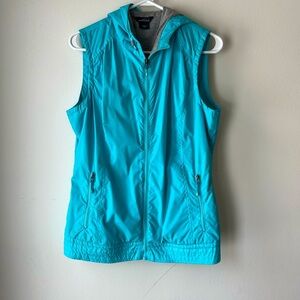 Eddie Bauer blue women’s hooded vest small Gorpcore outdoor hike